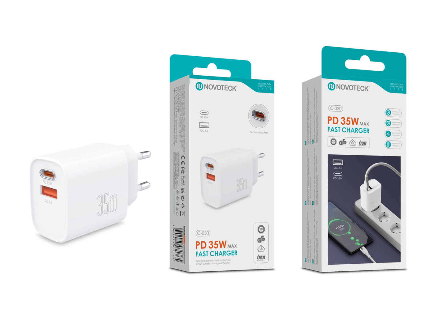 Carregador Rápido PD 35W com 2 Portas (USB-C + USB-A) – Modelo C-030