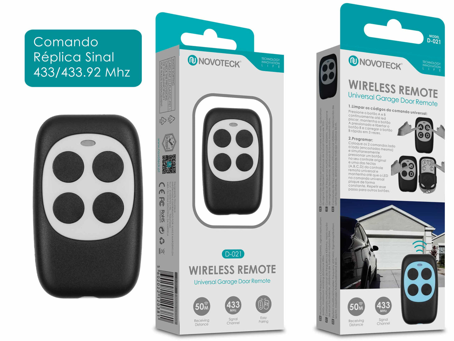 Comando Réplica Sinal 433-433.92MHZ Cinzento D-021 Comando Garagem