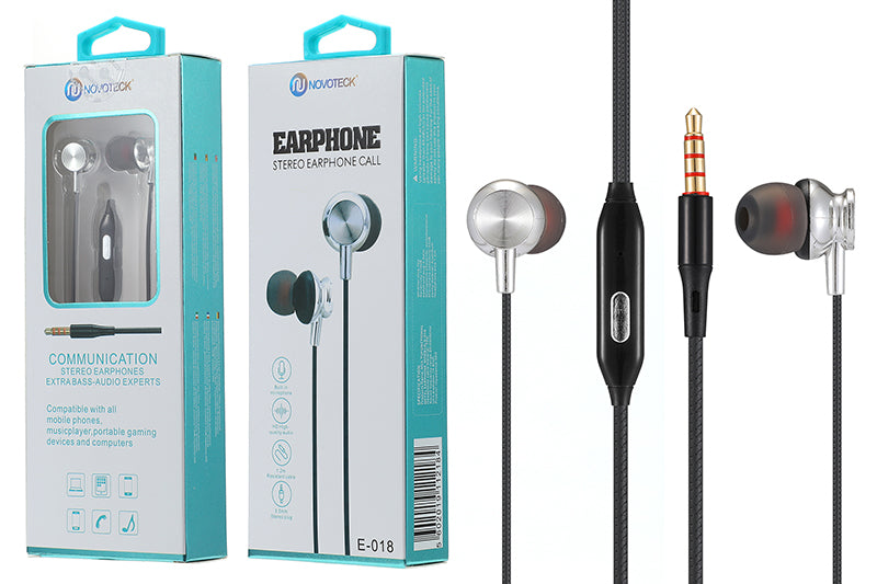 E-018 Auriculares Metal Com Micro Prateado