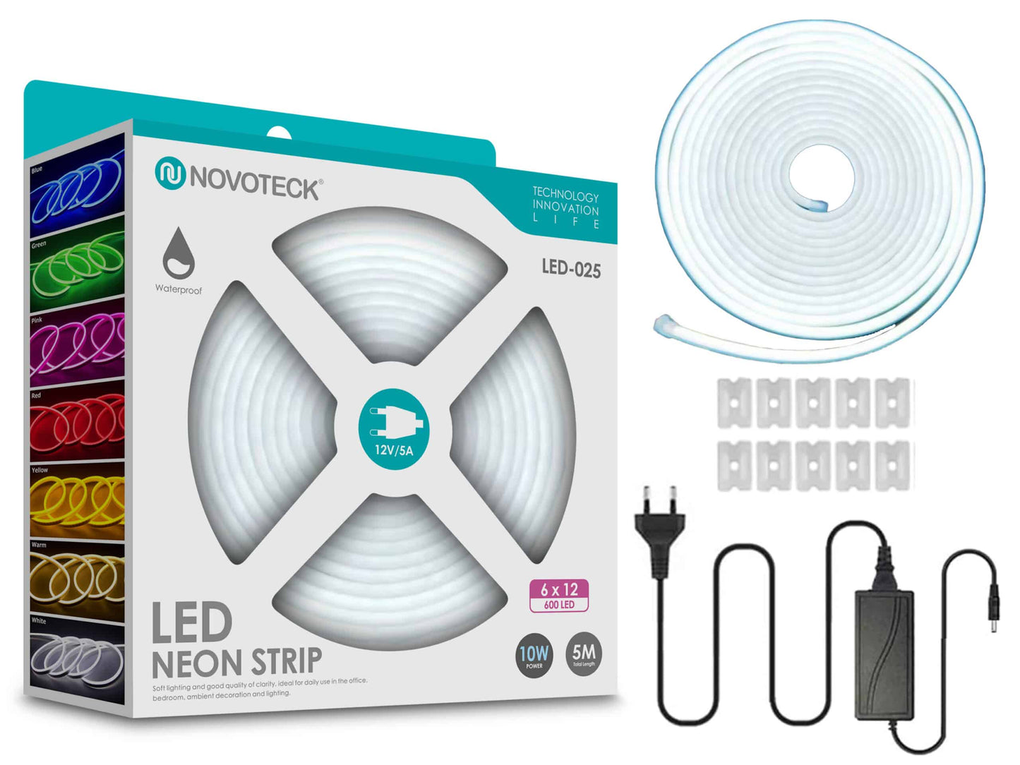 Fita Neon Led Branco 5M 10W 12V 600Led Ip65 LED-025