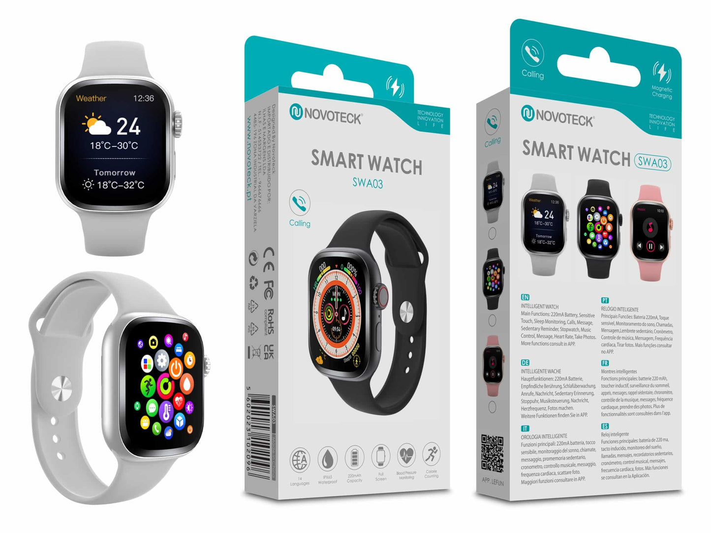 Smartwatch Prateado SWA03 - Monitoramento de Saúde, Notificações