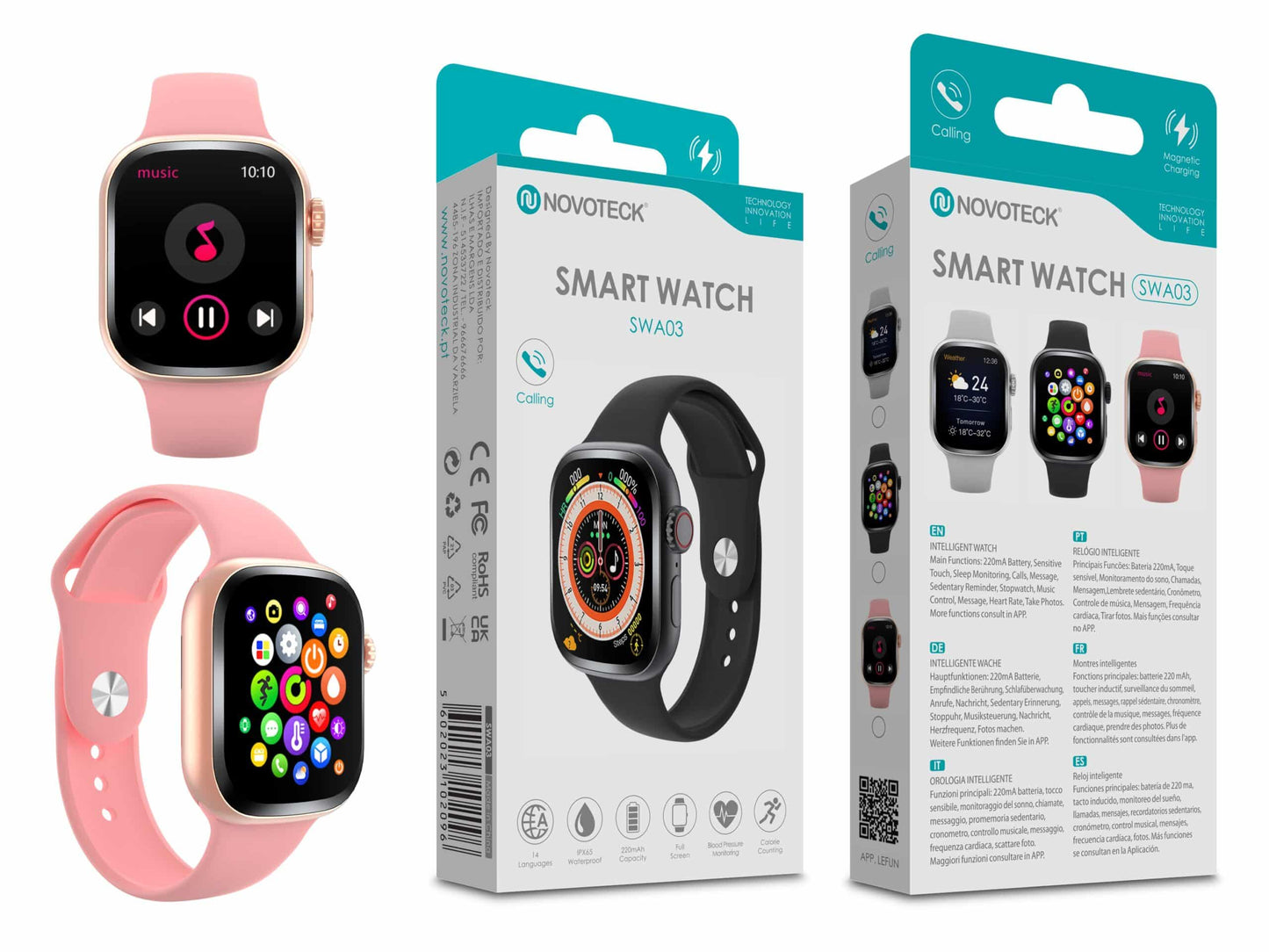 Smartwatch Rose Gold SWA03 - Monitoramento de Saúde, Notificações