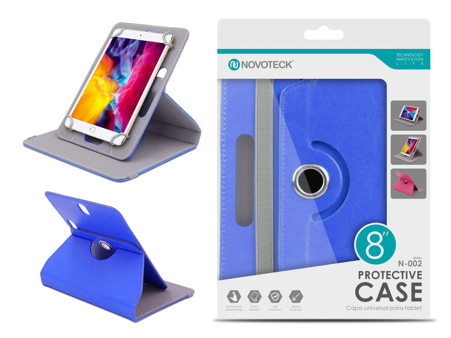 Capa Protetora Universal Azul para Tablet de 8'' - N-002 - Confortável, Resistente a Quedas e com Suporte Ajustável