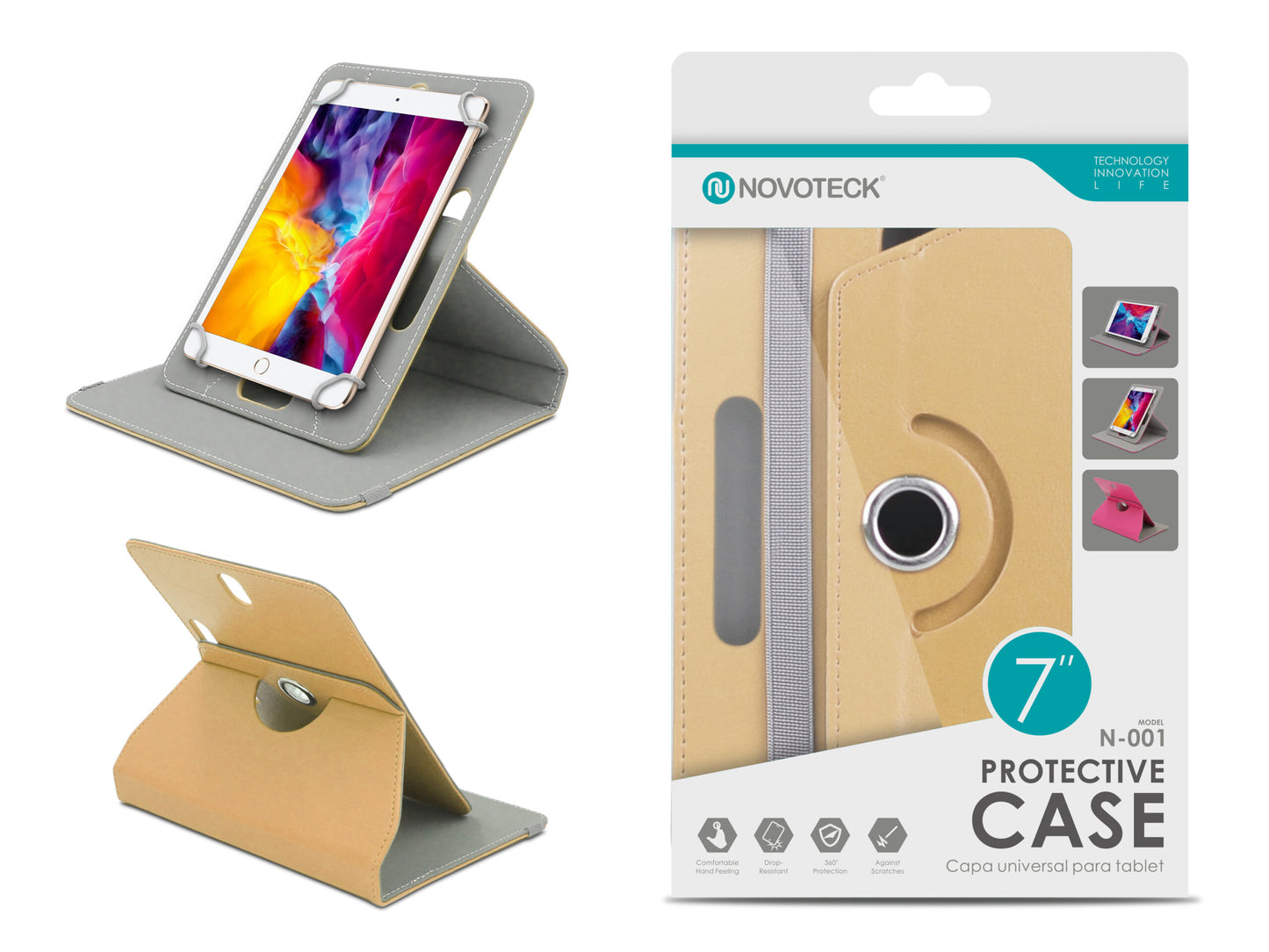 Capa Protetora Universal Dourado para Tablet de 7'' - N-001 - Confortável, Resistente a Quedas e com Suporte Ajustável