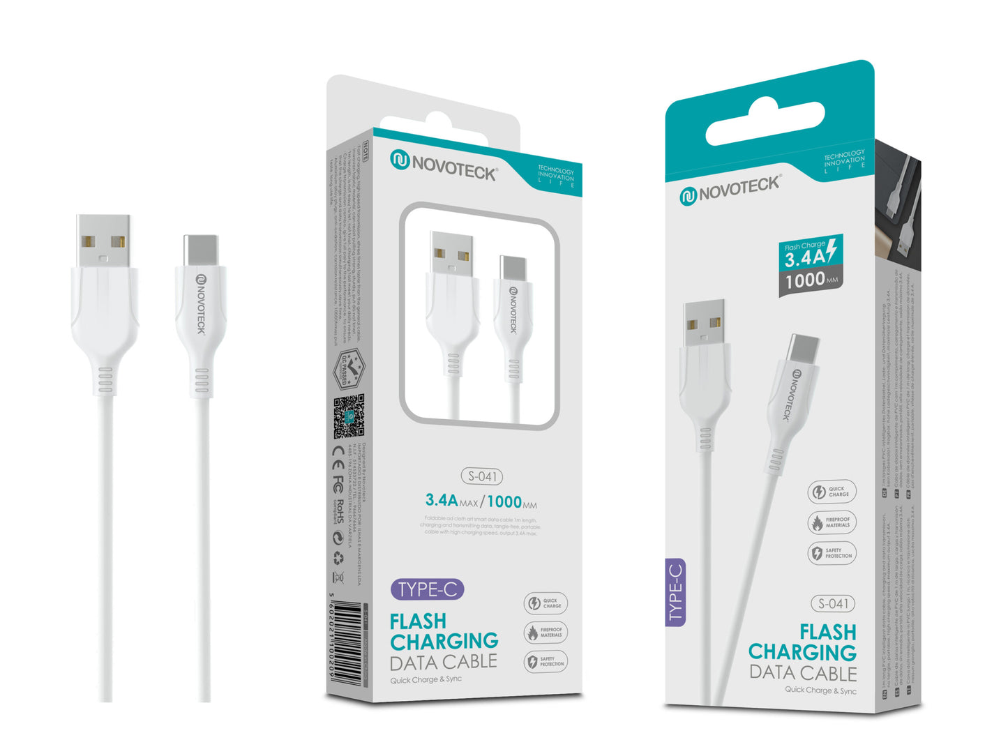 Cabo Type-C Branco 3.4A 1M S-041