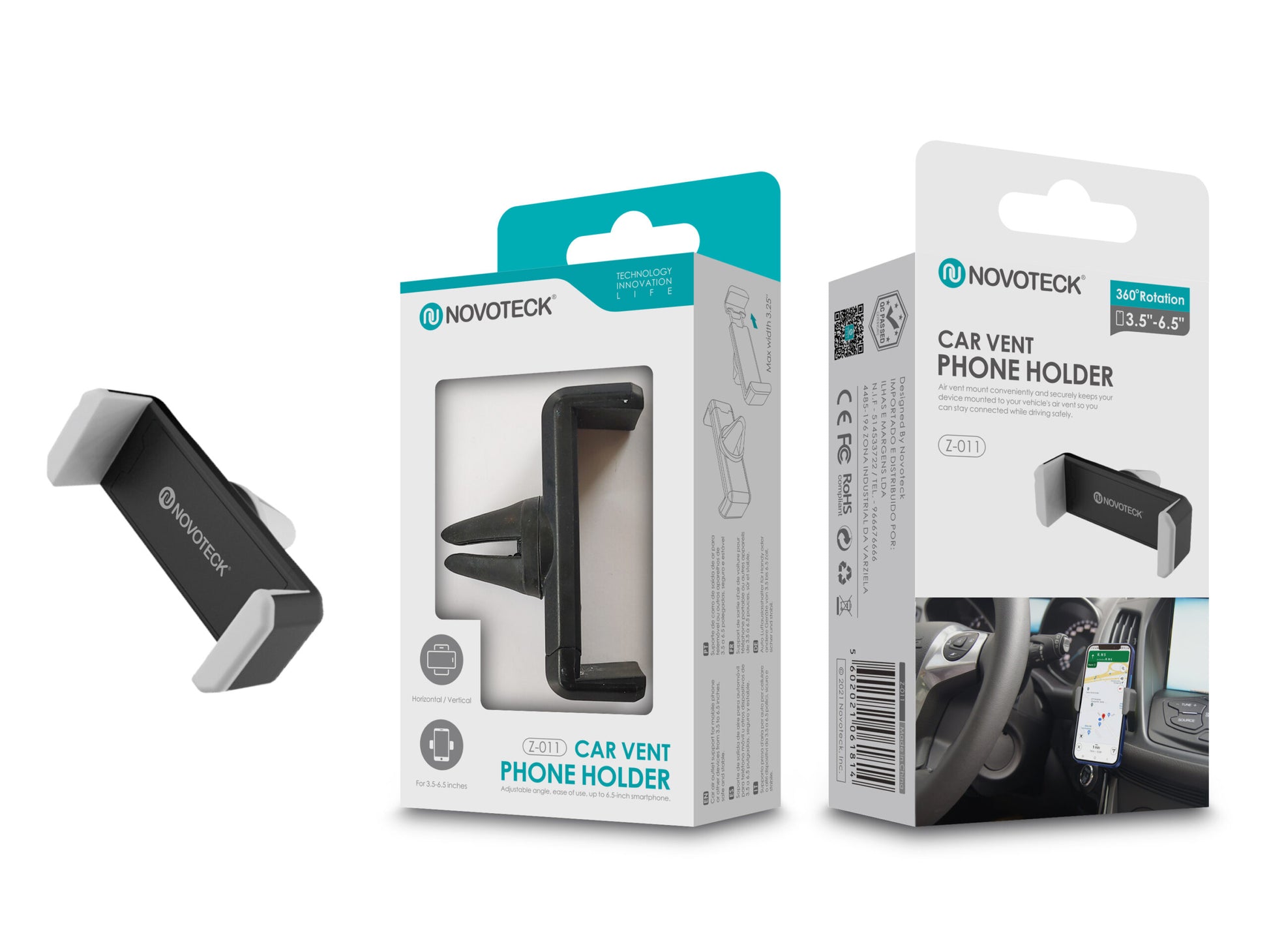 Suporte para Telemóvel de Ventilação Cinza-Negro Z-011 Rotação 360