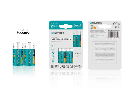 Pilhas Alcalinas C LR14 NOVOTECK 1.5V – 8000mAh – Pack com 2 Unidades BL-05