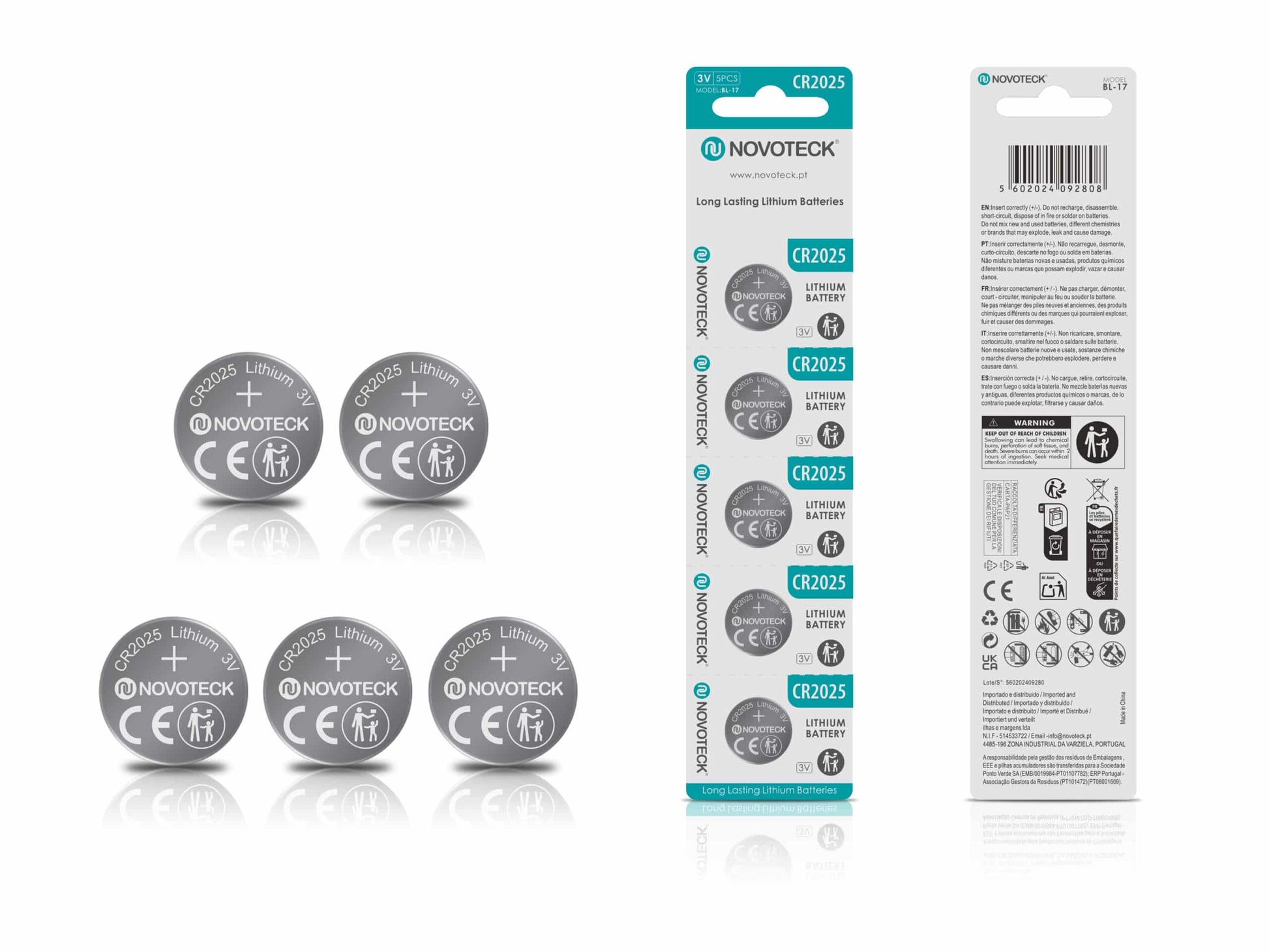 Pilhas de Lítio CR2025 NOVOTECK 3V – Longa Duração – Pack com 5 Unidades BL-17