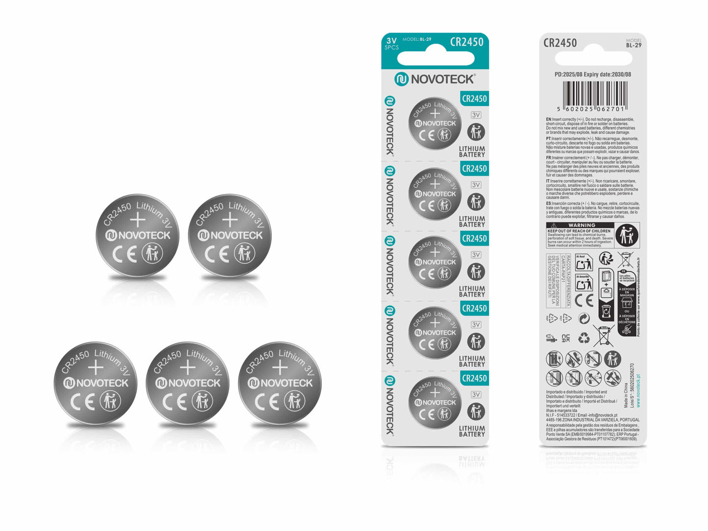 Bateria de Lítio CR2450 3V – Pack com 5 Unidades BL-29