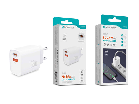 Carregador Rápido PD 35W com 2 Portas (USB-C + USB-A) – Modelo C-030