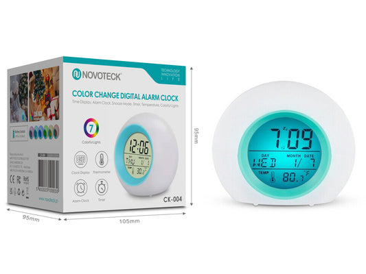 Relógio Despertador Digital com Mudança de Cor NOVOTECK CK-004 - Alarme, Termômetro e Luzes Coloridas