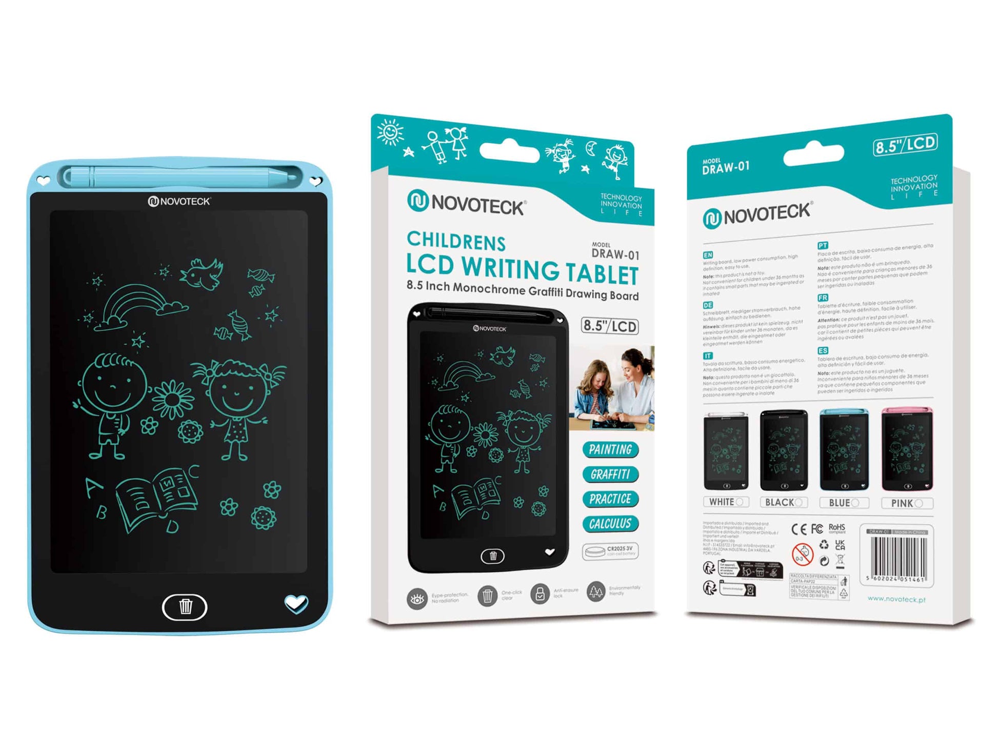 Tablet de Escrita LCD para Crianças - 8,5'' Polegadas, DRAW-01 Azul