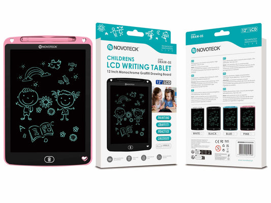 Tablet de Escrita LCD para Crianças - 12'' Polegadas, DRAW-05 Rosa