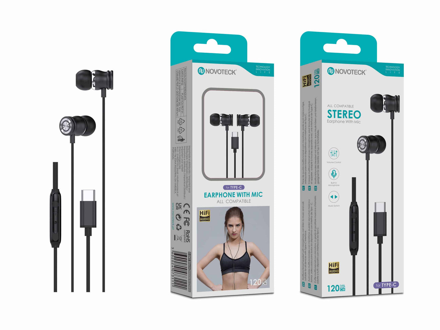 Auriculares Estéreo com Microfone Negro E-041 – Conexão USB-C, Áudio Hi-Fi