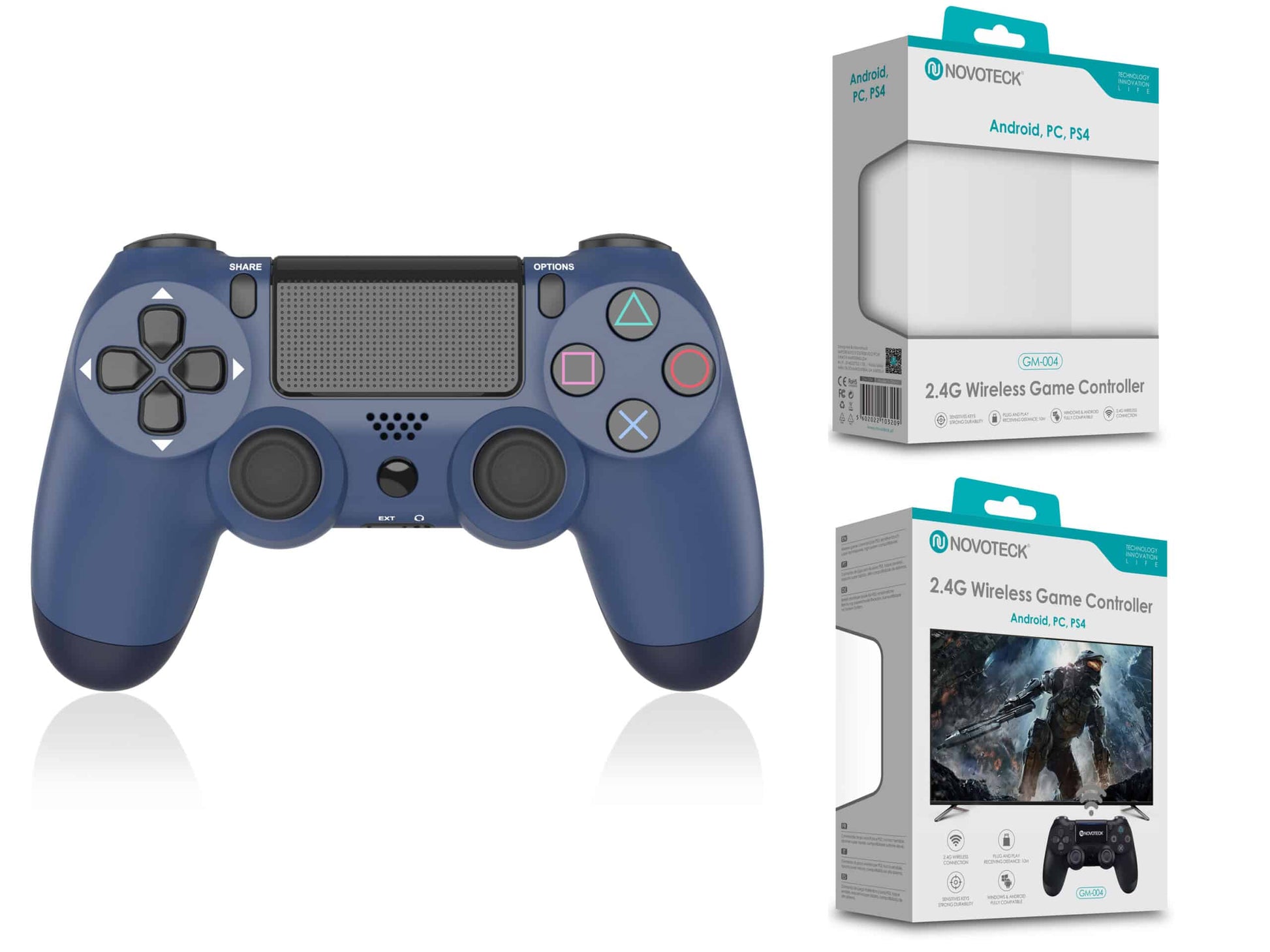 Comando Jogo PS4-PC-Android Azul Escuro Sem Fio 2.4G GM-004