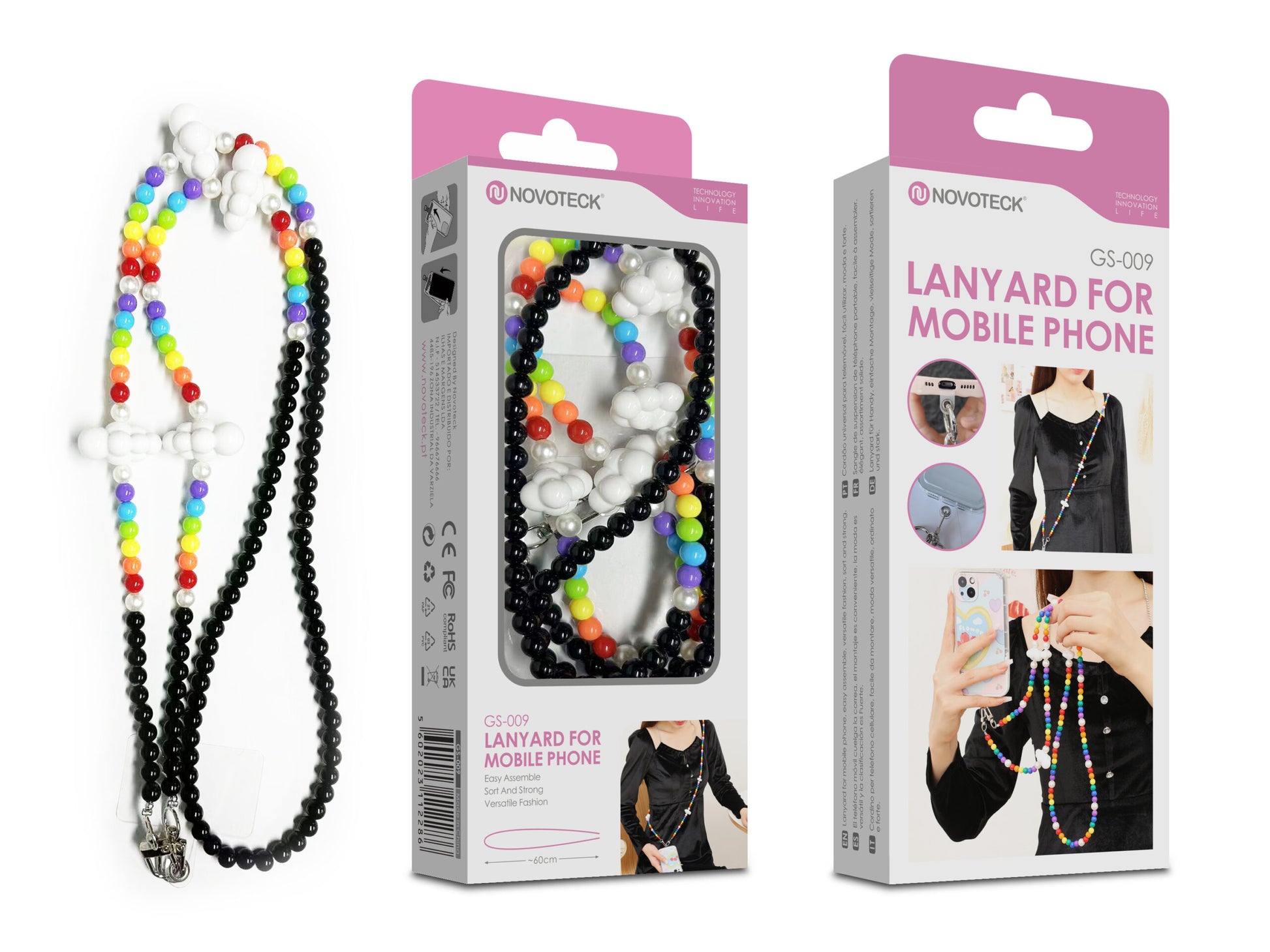 Cordão Colorido para Telemóvel NOVOTECK GS-009 Negro