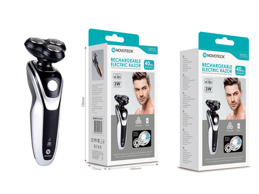 Máquina de Barbear Elétrica Recarregável HI-001 - 3 Lâminas Rotativas, 40 Minutos de Uso, Portátil e Eficaz
