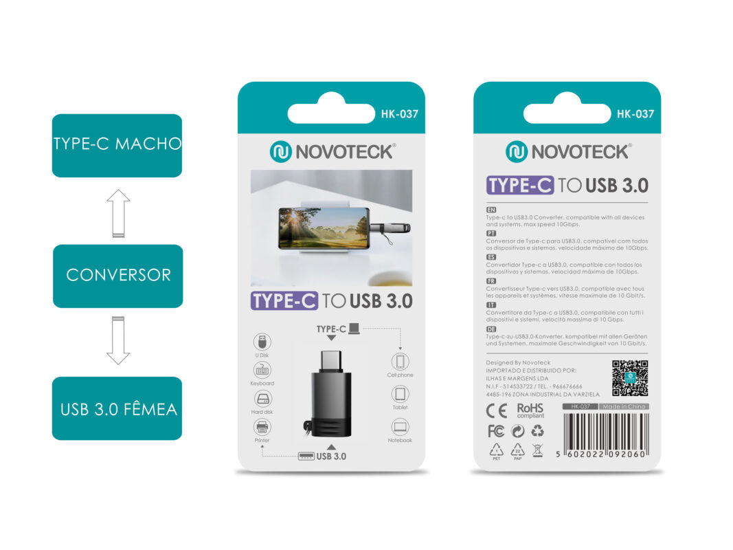 Adaptador NOVOTECK HK-037 de Type-C para USB 3.0