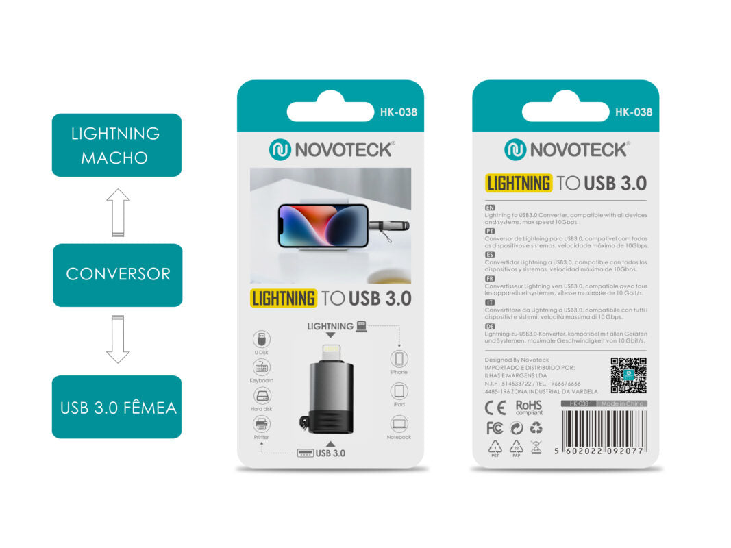Conversor Lightning Macho - USB 3.0 Femea HK-038