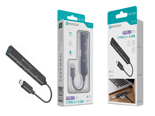 Hub Multifuncional NOVOTECK Tipo-C - 1 Porta Tipo-C e 3 Portas USB HK-065