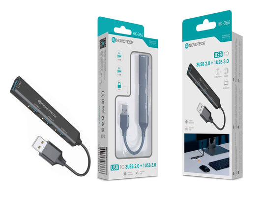 Hub USB NOVOTECK - Expansão com 3 Portas USB 2.0 e 1 Porta USB 3.0 HK-066