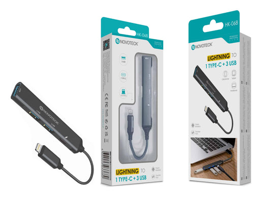 Hub NOVOTECK Lightning - Expansão para 1 Tipo-C e 3 USB HK-068