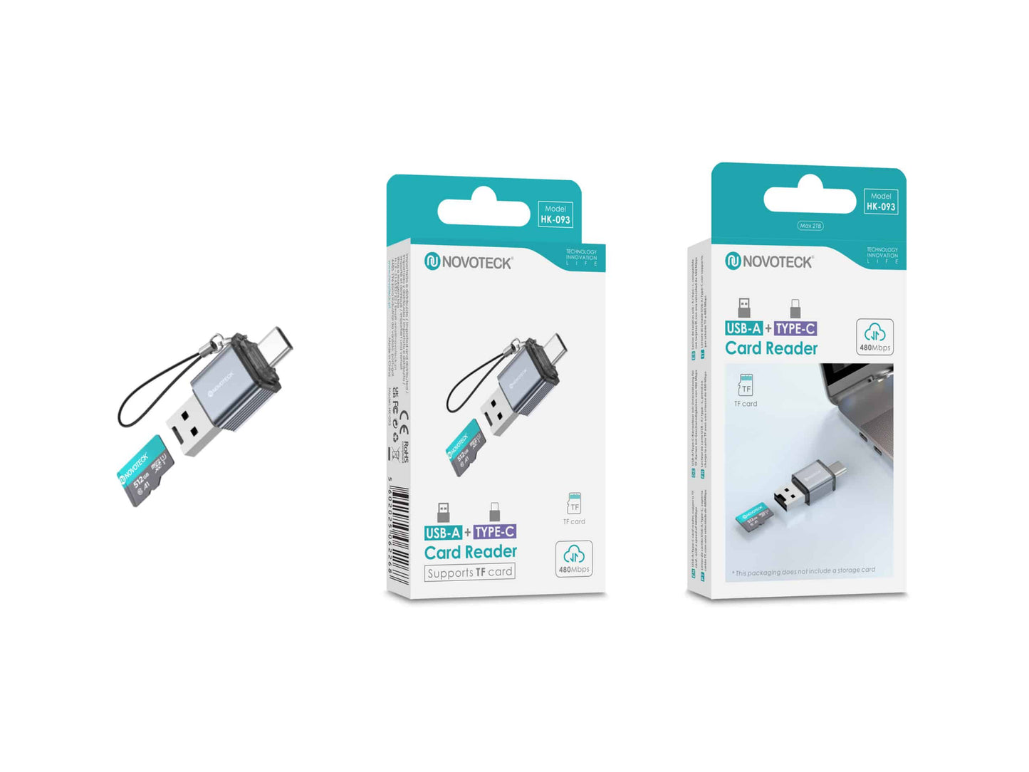 Leitor de Cartão Novoteck HK-093 USB-C, Compatível com Cartão TF (MicroSD), Velocidade de até 480Mbps