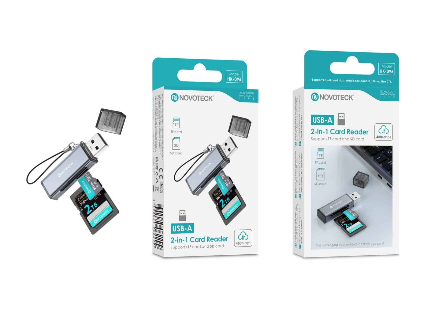 Leitor de Cartões 2 em 1 HK-096 – USB-A, Compatível com SD e TF (MicroSD)