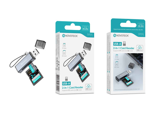 Leitor de Cartões 2 em 1 HK-096 – USB-A, Compatível com SD e TF (MicroSD)