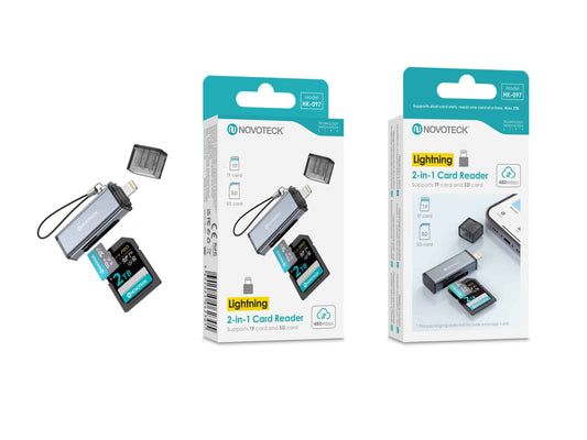 Leitor de Cartões 2 em 1 HK-097 – Lightning, Compatível com SD e TF (MicroSD)