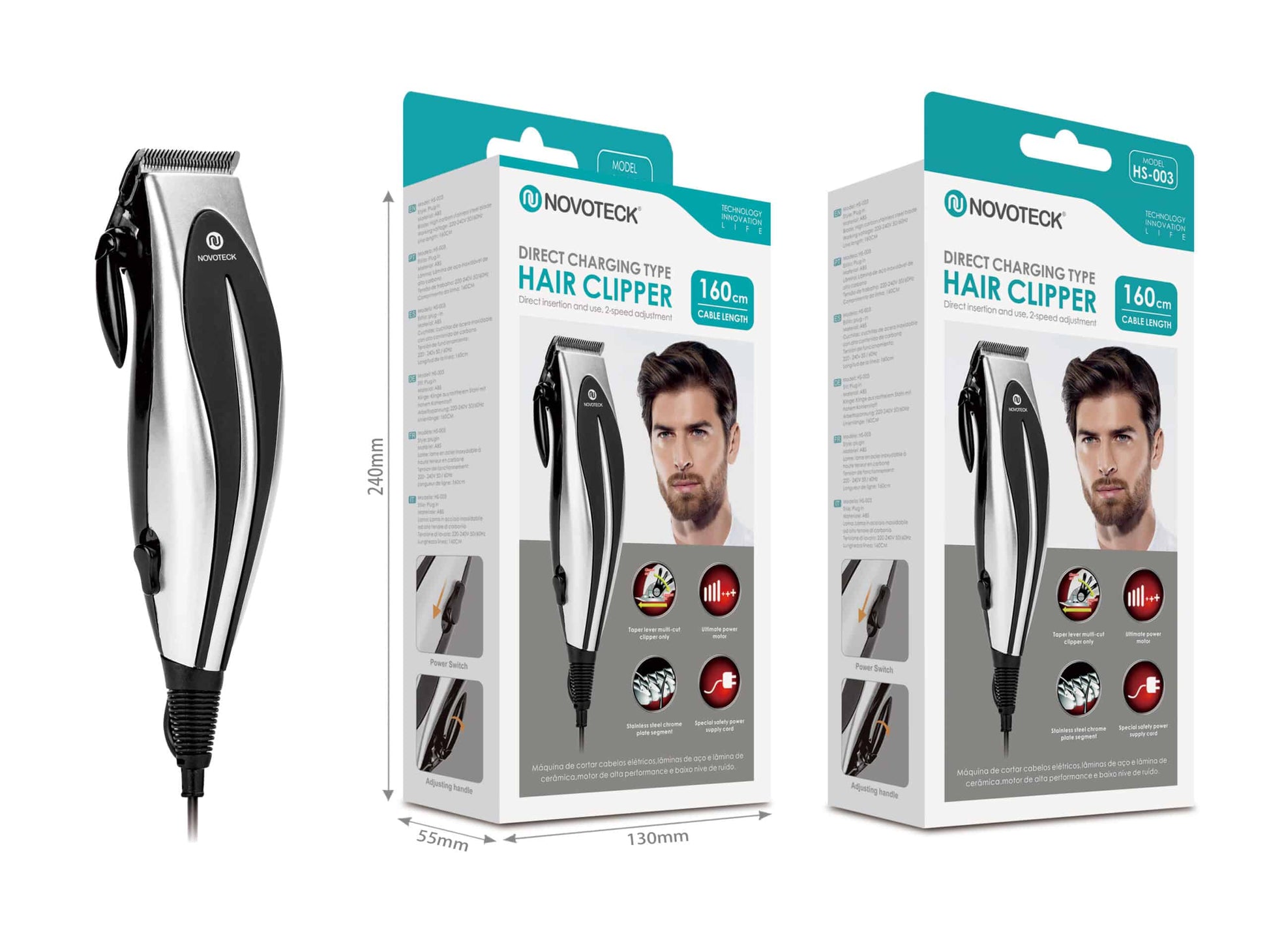 Máquina de Cortar Cabelo HS-003 Motor Potente, Cabo de 160 cm, Ajustável e Precisa
