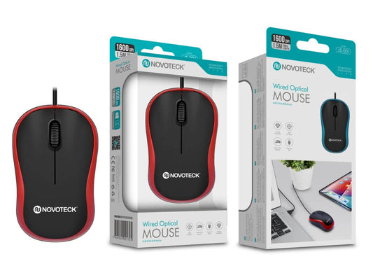 Rato Óptico com Fio Vermelho JS-001 - Precisão e Conforto de 1600 DPI