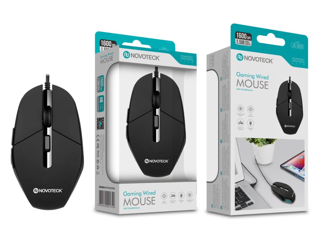 Rato com Fio de Alta Precisão NOVOTECK JS-003 - Ergonómico, Plug-and-Play, Compatível com Diversos SO, 1600 DPI