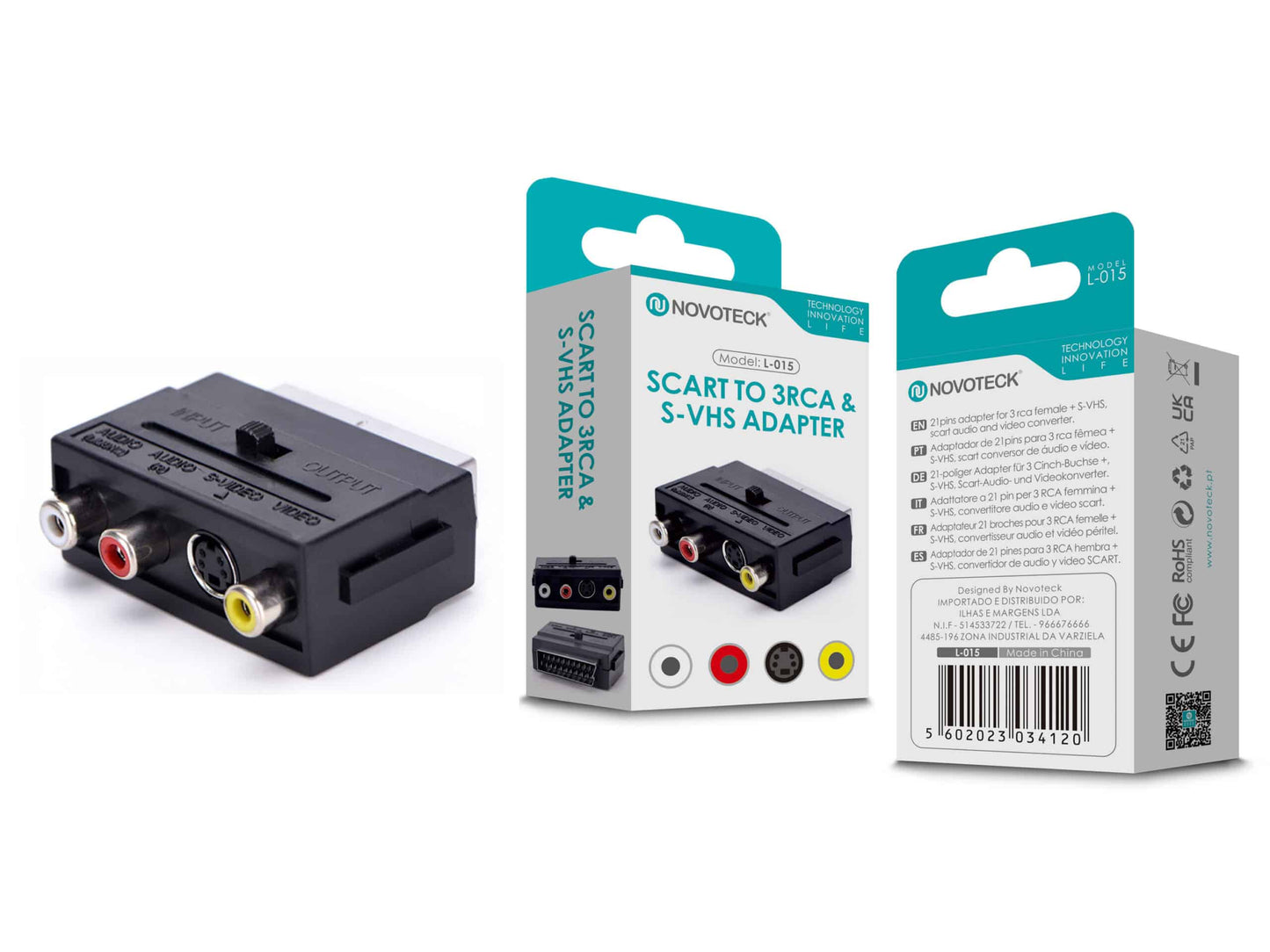 Adaptador Novoteck SCART para 3RCA & S-VHS – Modelo L-015, Conversor de Áudio e Vídeo de Alta Fidelidade, Compatível com Sinal S-VHS, Robusto e Prátic