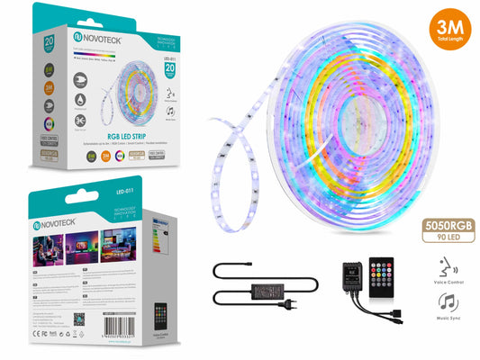 Fita Led 3M 12V 5050Rgb 90Led 8W Som Controlo Ip65 LED-011