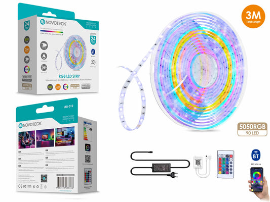 Fita Led 3M 12V 5050Rgb 90Led 8W Bt App Ip65 LED-012