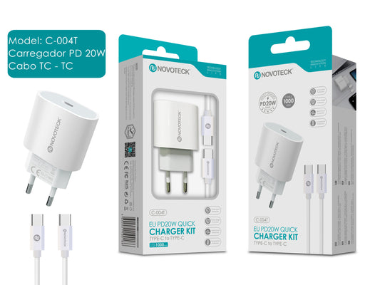 Carregador USB-C Pd 20W com Cabo Type-C To Type-C NOVOTECK C-004T