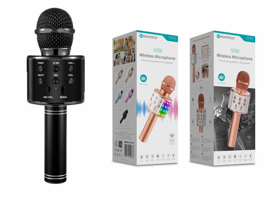 Microfone Bluetooth Sem Fios Negro M-004 com Alto-Falante Integrado e Luz LED – Karaokê Portátil