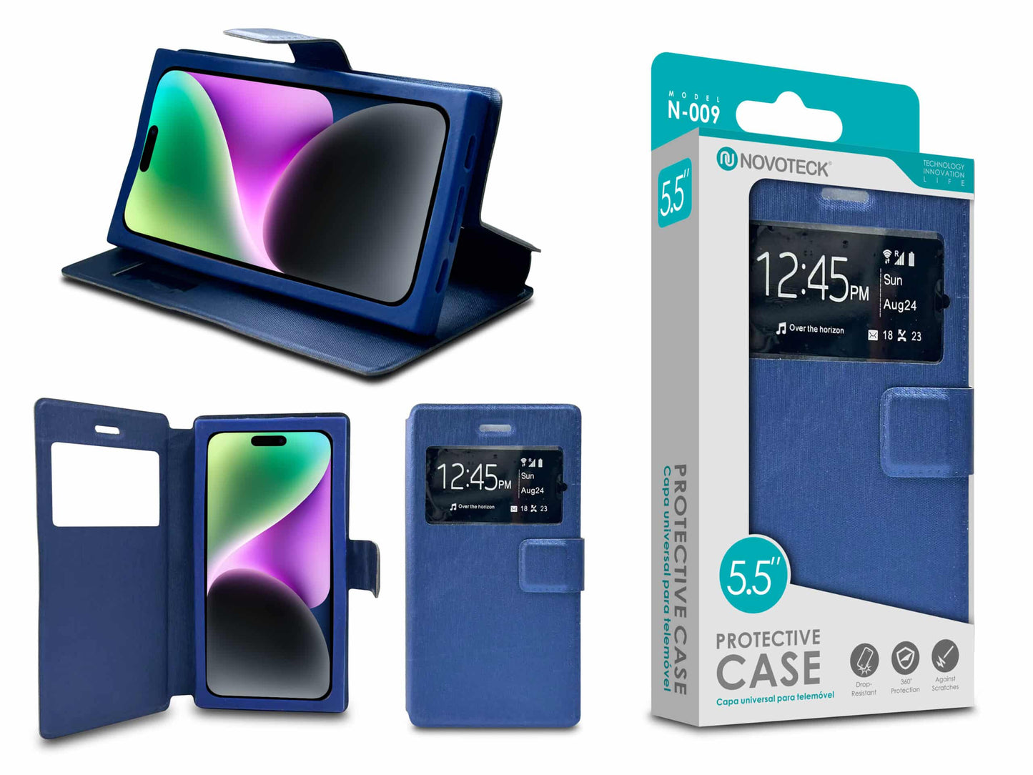 Capa Protetora Universal Azul para Smartphone de 5.5'' N-009 - Visor Inteligente, Resistência a Impactos e Suporte Integrado