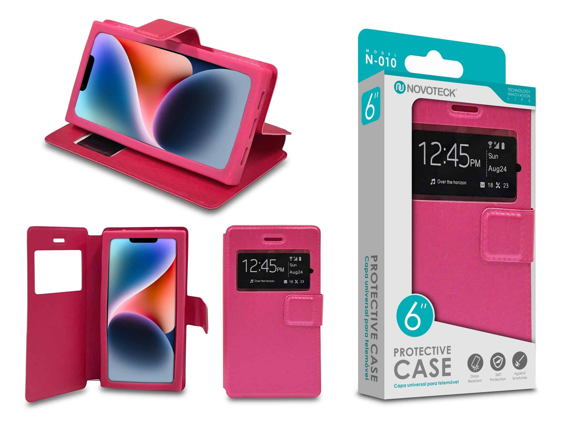 Capa Protetora Universal Rosa para Smartphone de 6.0” N-010 – Visor Inteligente, Resistência a Impactos e Suporte Integrado