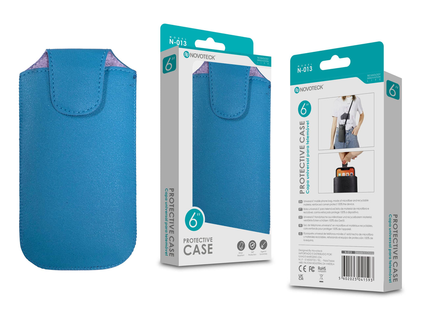 Capa Protetora Universal de Microfibra Azul para Smartphone de 6.0” Formato Bolsa N-013