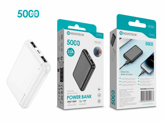 Power Bank Ultra Fino 5000mAh PB-009 Branco - Compacto e Portátil