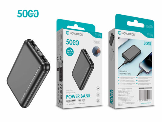 Power Bank Ultra Fino 5000mAh PB-009 Negro - Compacto e Portátil