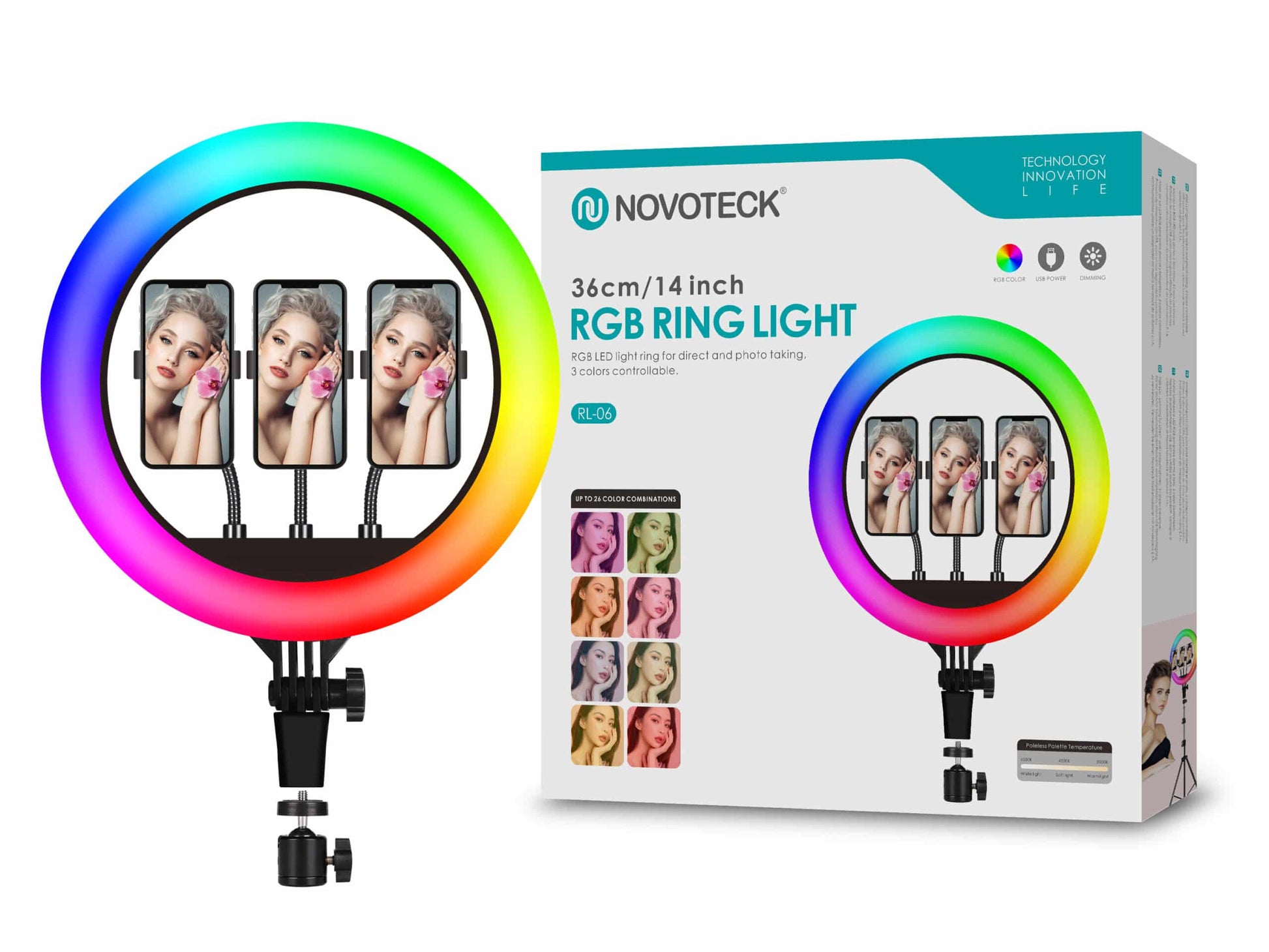 Ring light RGB Novoteck 36cm sem tripé RL-