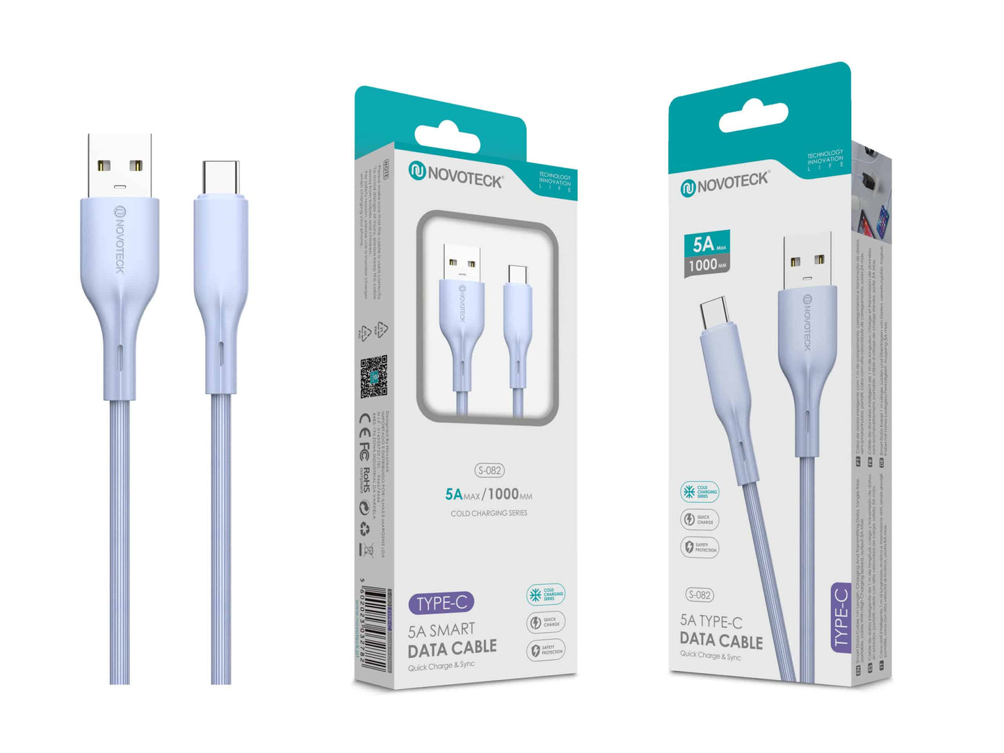Cabo de Dados Fast Charge 5A PVC Macaron Design Roxo Type-C USB 1.0M