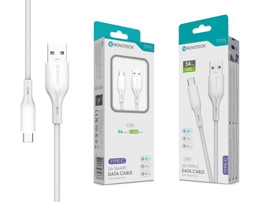 Cabo de Dados Fast Charge 5A PVC Macaron Design Branco Type-C USB 1.2M