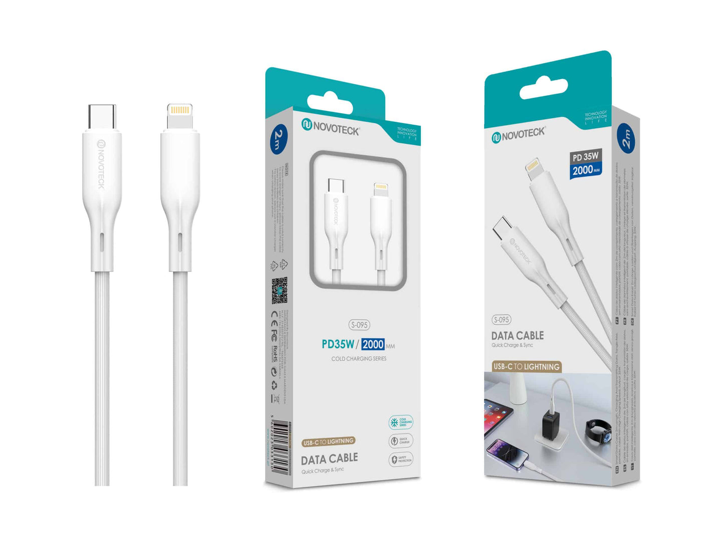 Cabo de Dados Fast Charge 5A PVC Macaron Design Branco USB-C to Lightinig 2.0M