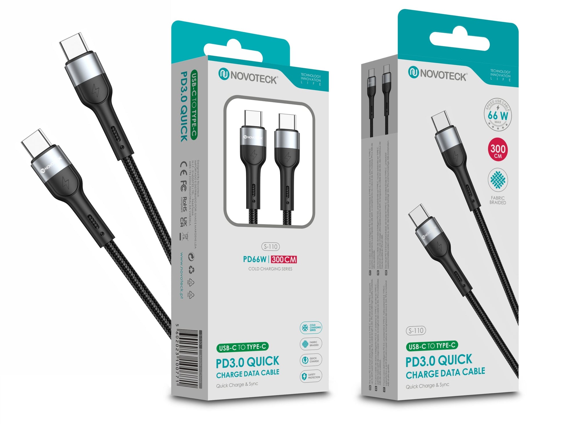 Cabo de Dados Trançado Nylon 3.1A Carregamento Rápido Negro USB-C to Type-C 3.0M