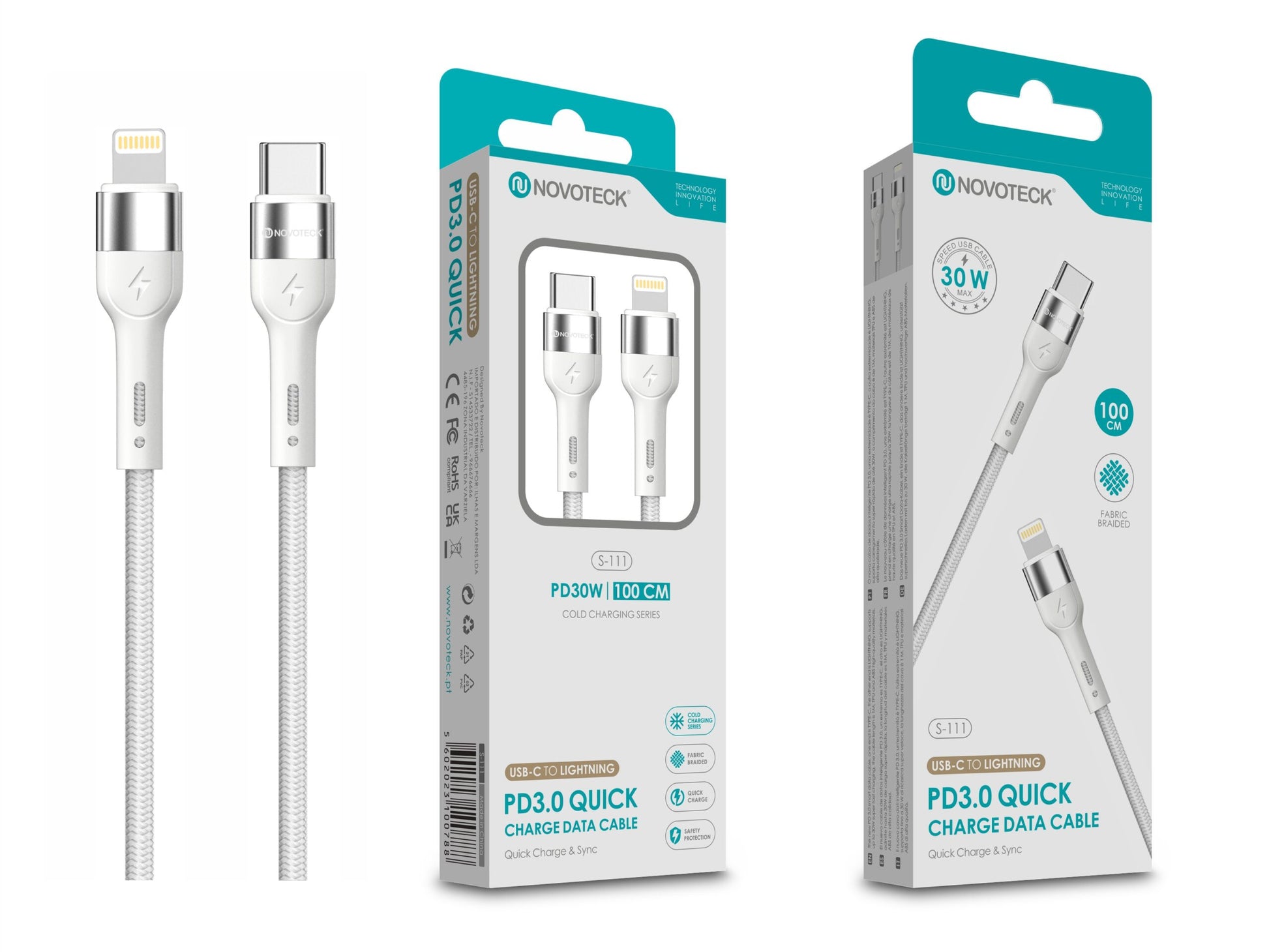 Cabo de Dados Trançado Nylon 3.1A Carregamento Rápido Branco USB-C to Lightinig 1.0M