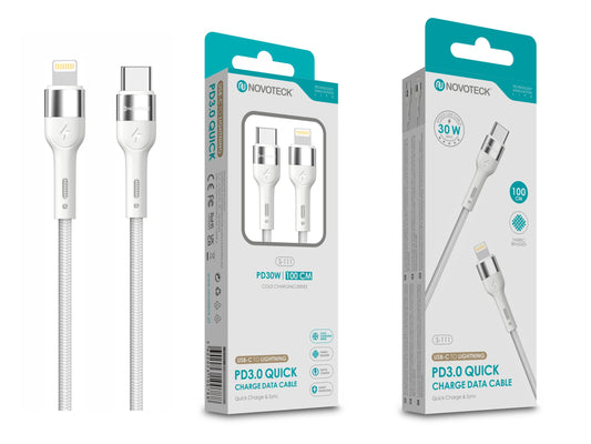 Cabo de Dados Trançado Nylon 3.1A Carregamento Rápido Branco USB-C to Lightinig 1.0M